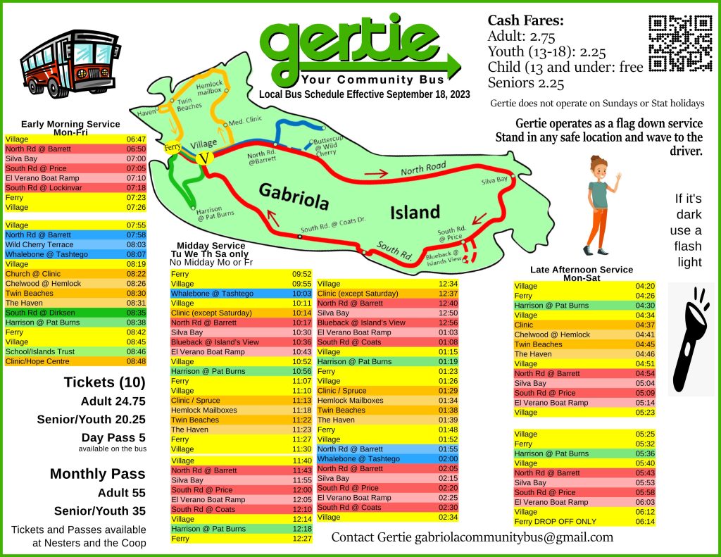Bus Schedule Gertie Gabriola Community Bus